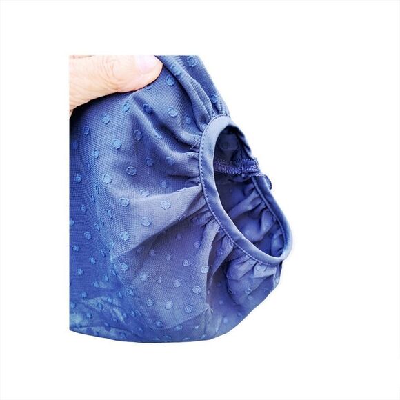 Navy blue tunic style top sheer patterned long sleeve L  NWT - Picture 7 of 7